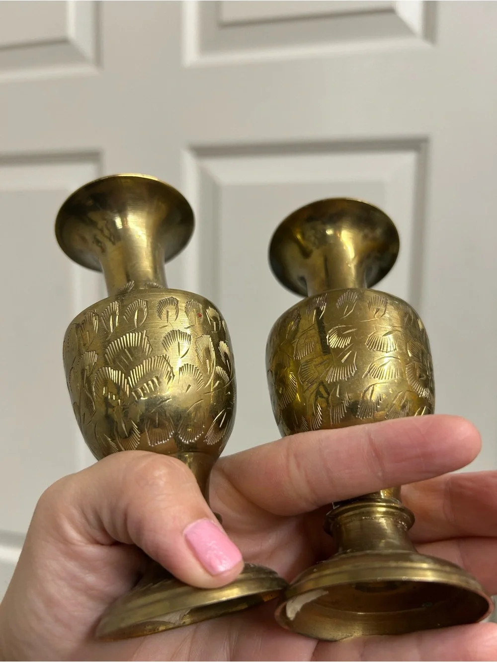Vintage small Brass Decorative Vases Pair - Gold Accent Home Decor